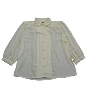 Mervyns Shirt Womens 14 Yellow Pleated Button Up Long Sleeve Collared Top